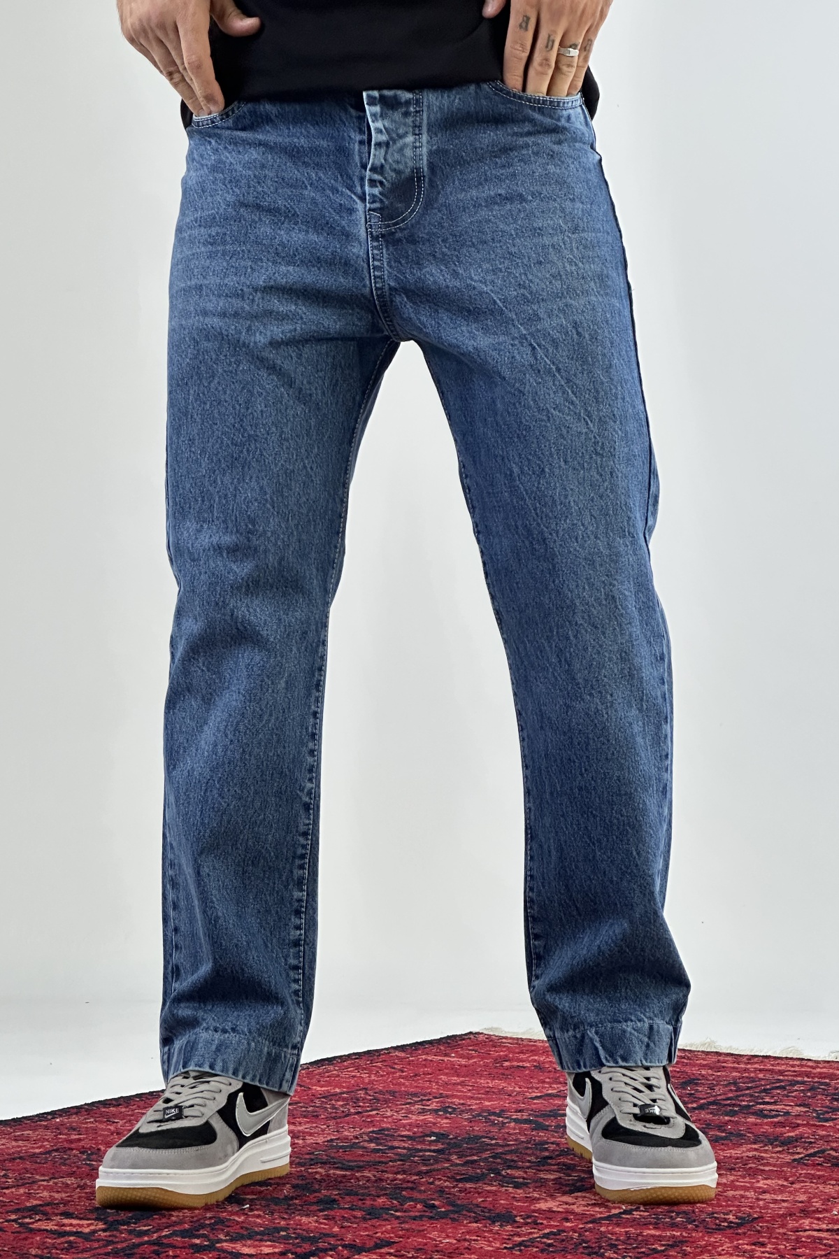 شلوار نیم بگ آبی تیره  (7702)