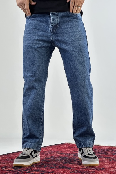 شلوار نیم بگ آبی تیره  (7702)