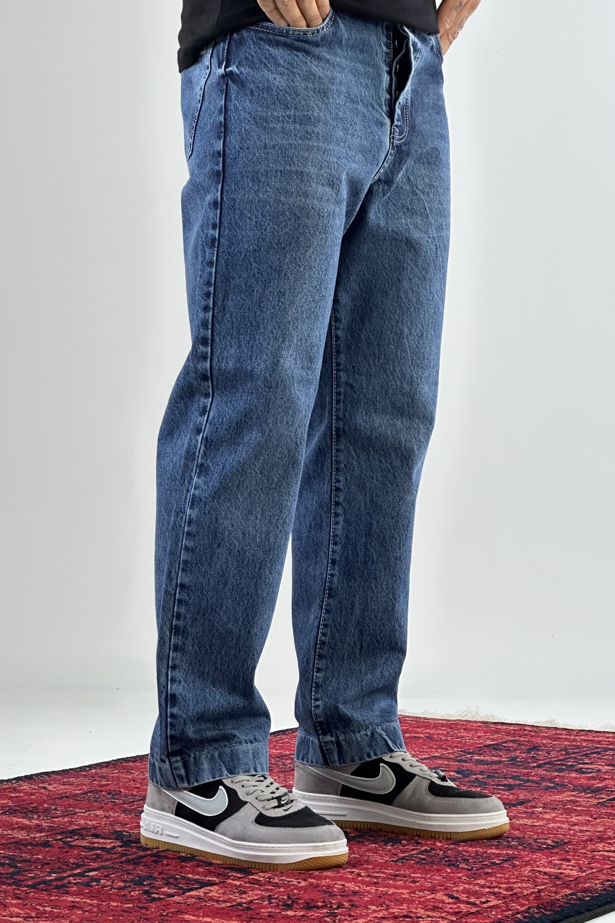 شلوار نیم بگ آبی تیره  (7702)