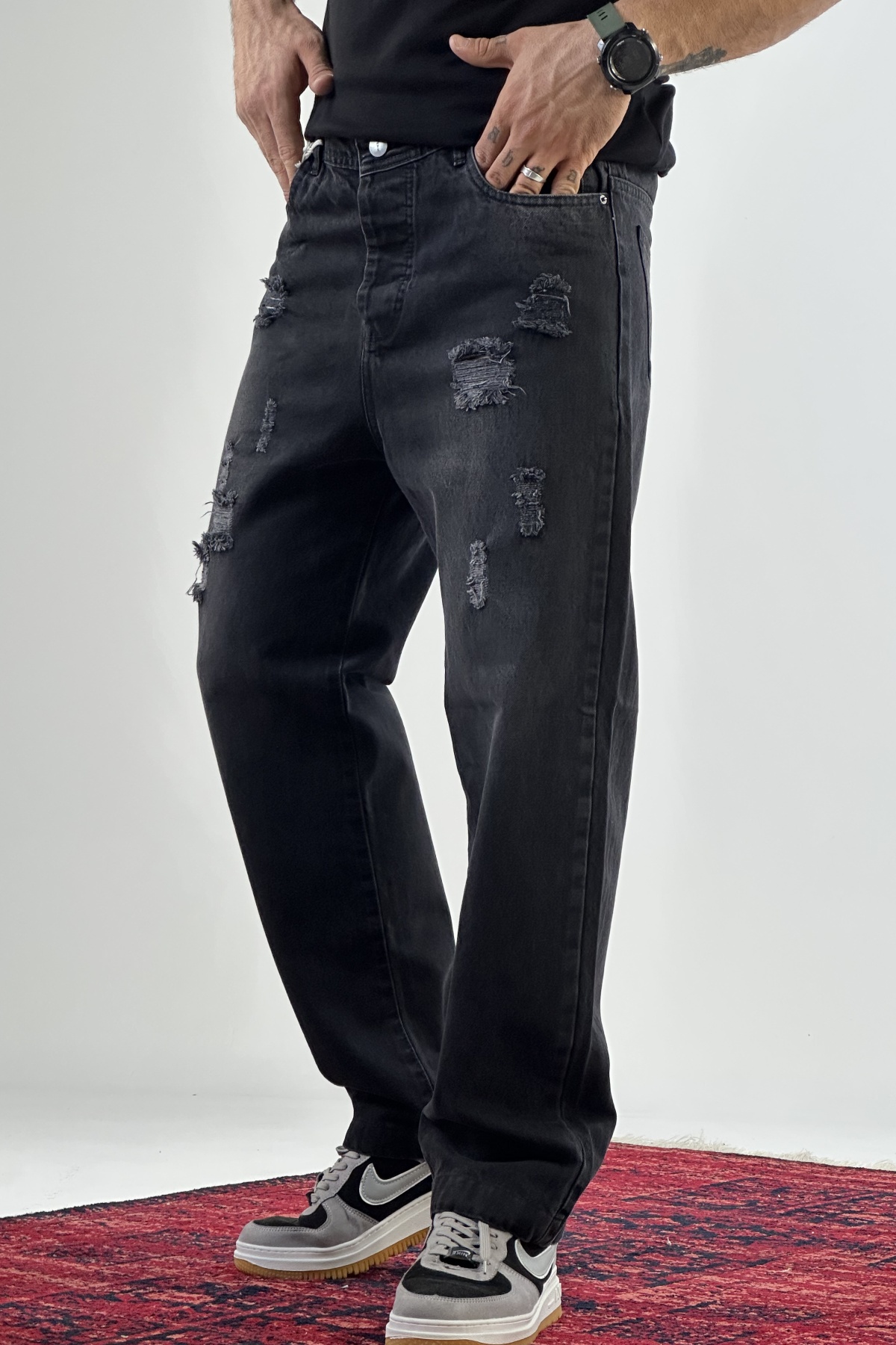 شلوار نیم بگ ذغالی (7700)