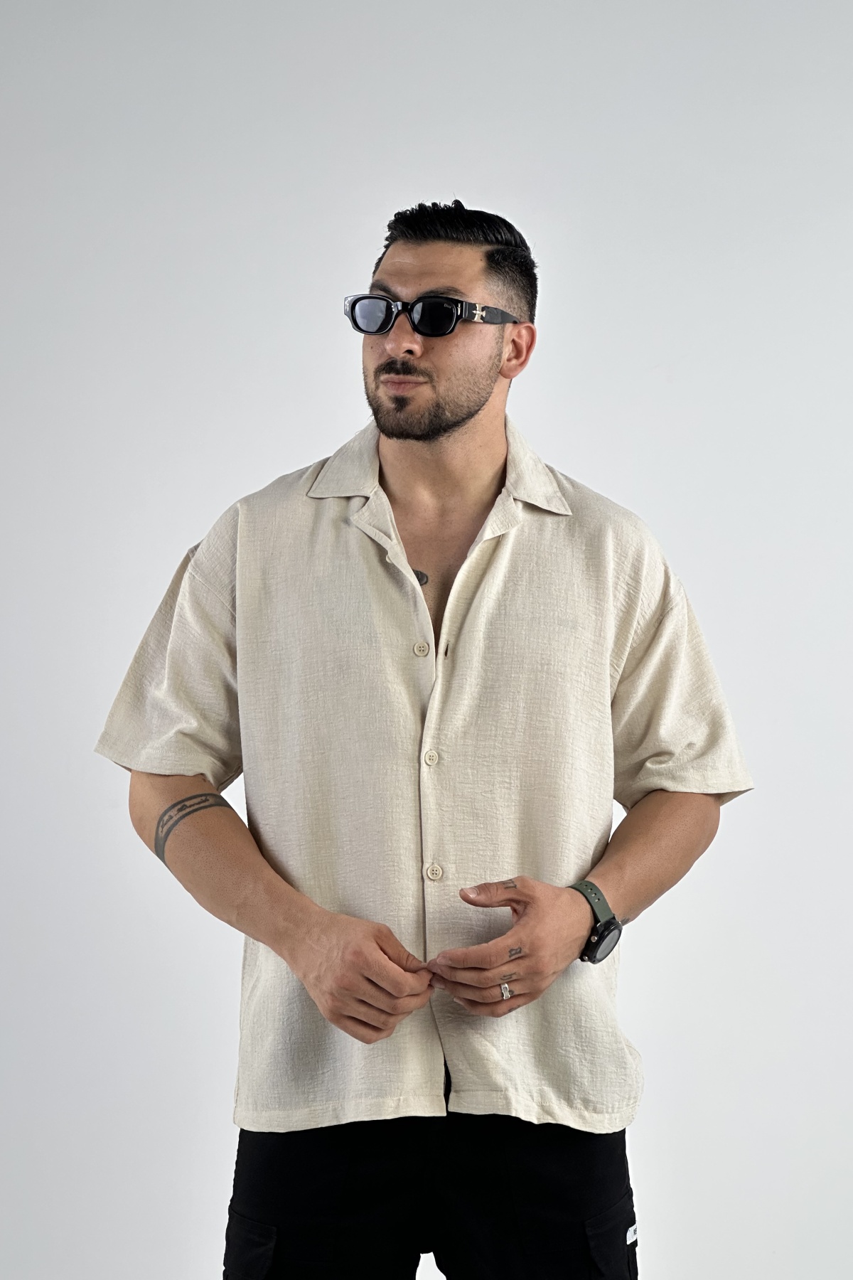 پیراهن آستین کوتاه لینن (7777)
