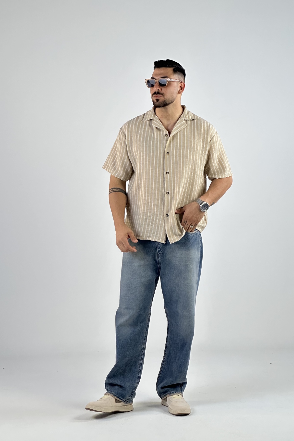 پیراهن راه راه لینن (7823)