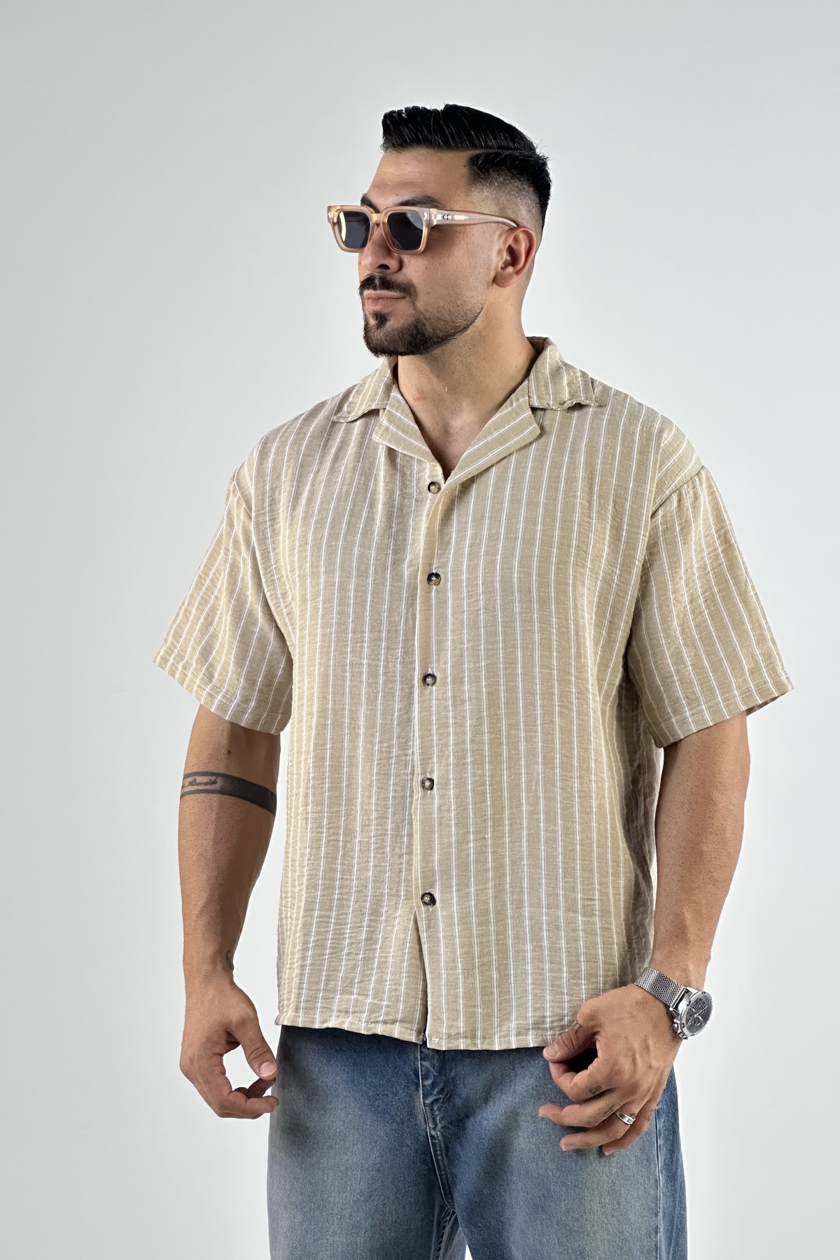 پیراهن راه راه لینن (7823)