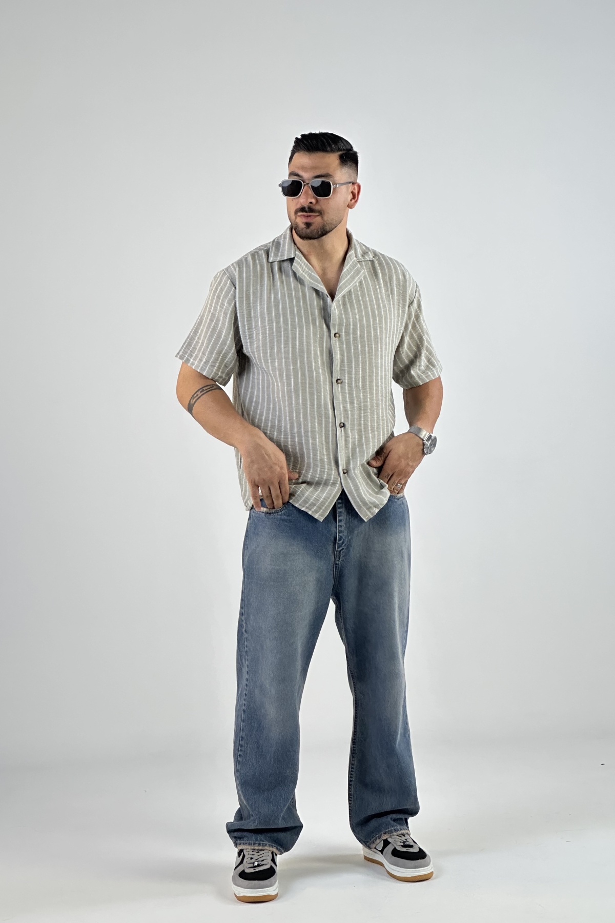 پیراهن راه راه لینن (7823)