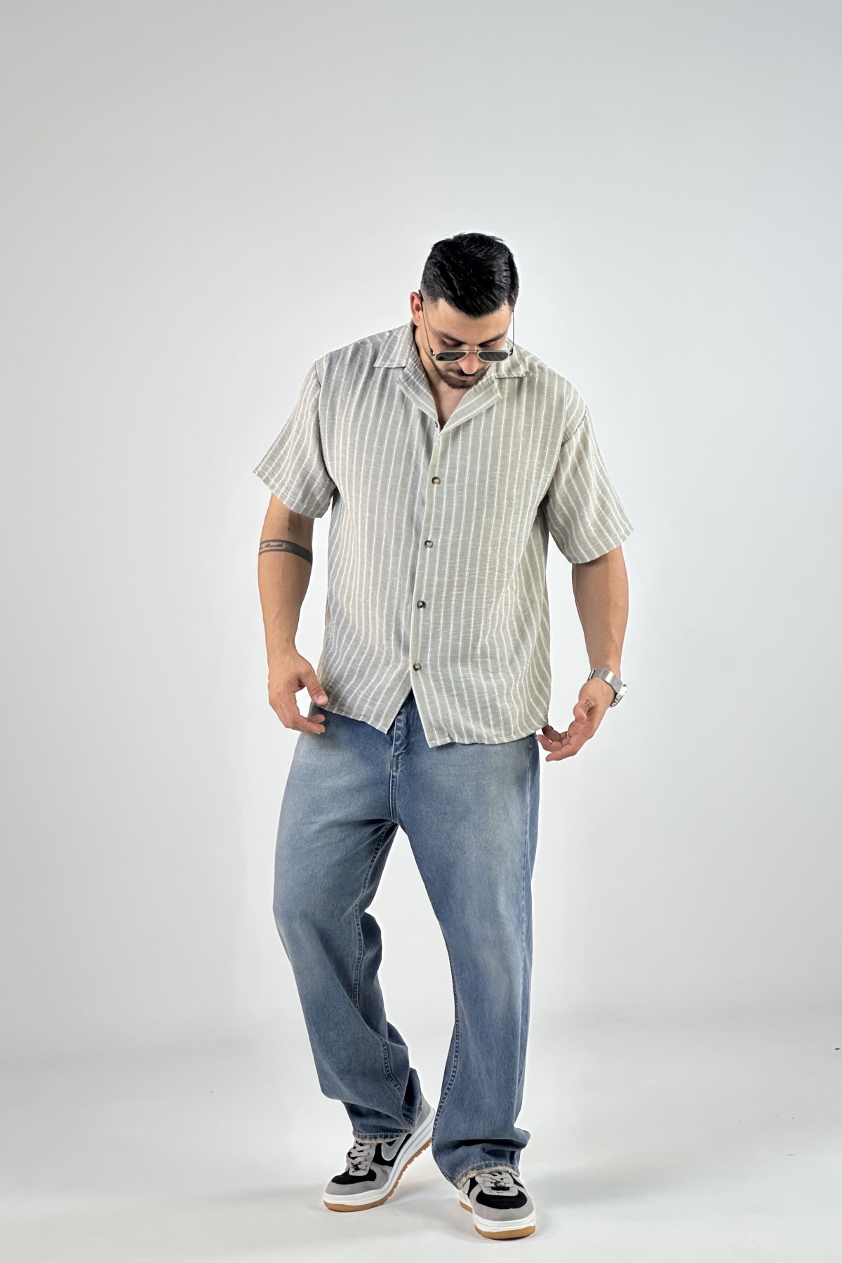 پیراهن راه راه لینن (7823)