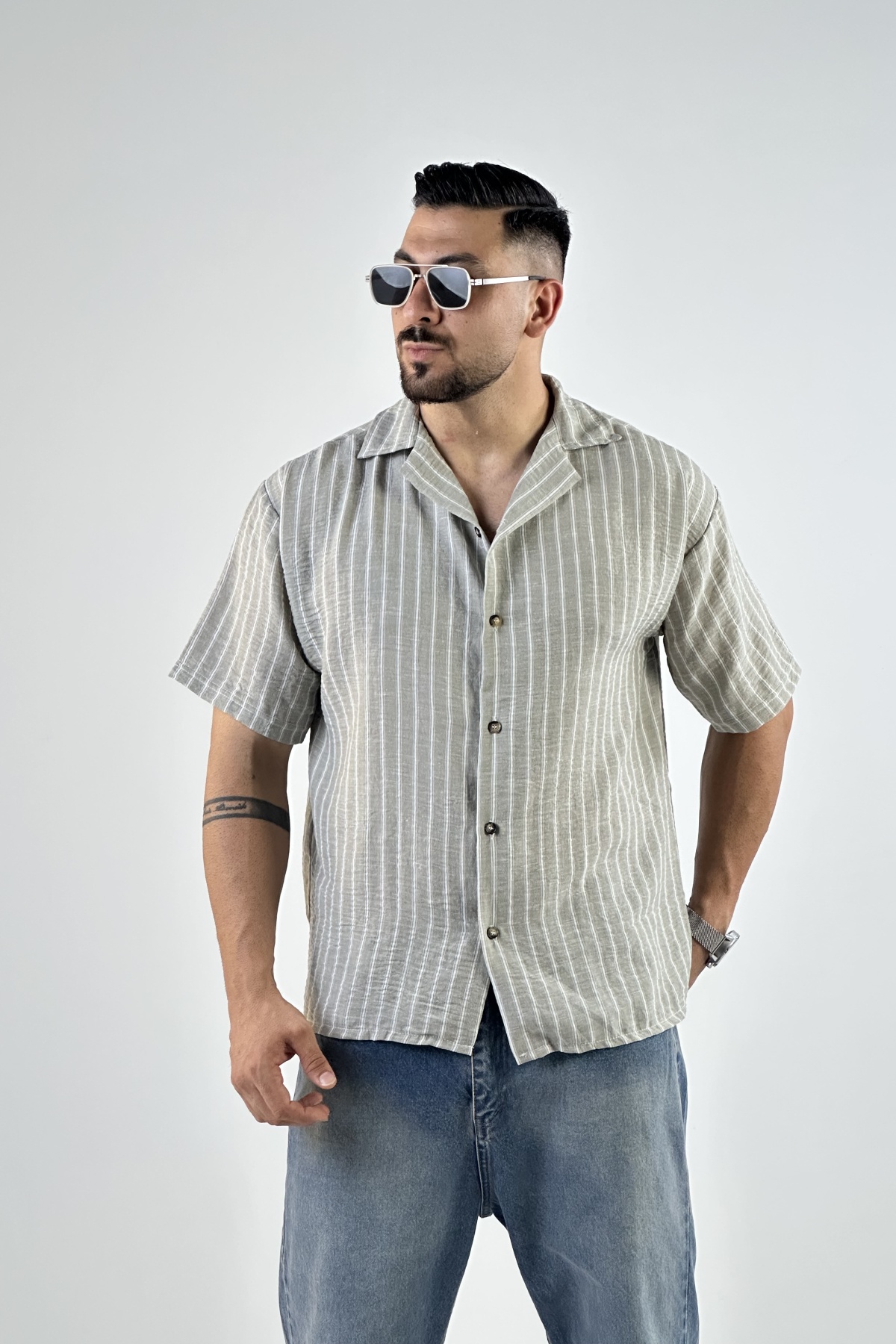 پیراهن راه راه لینن (7823)