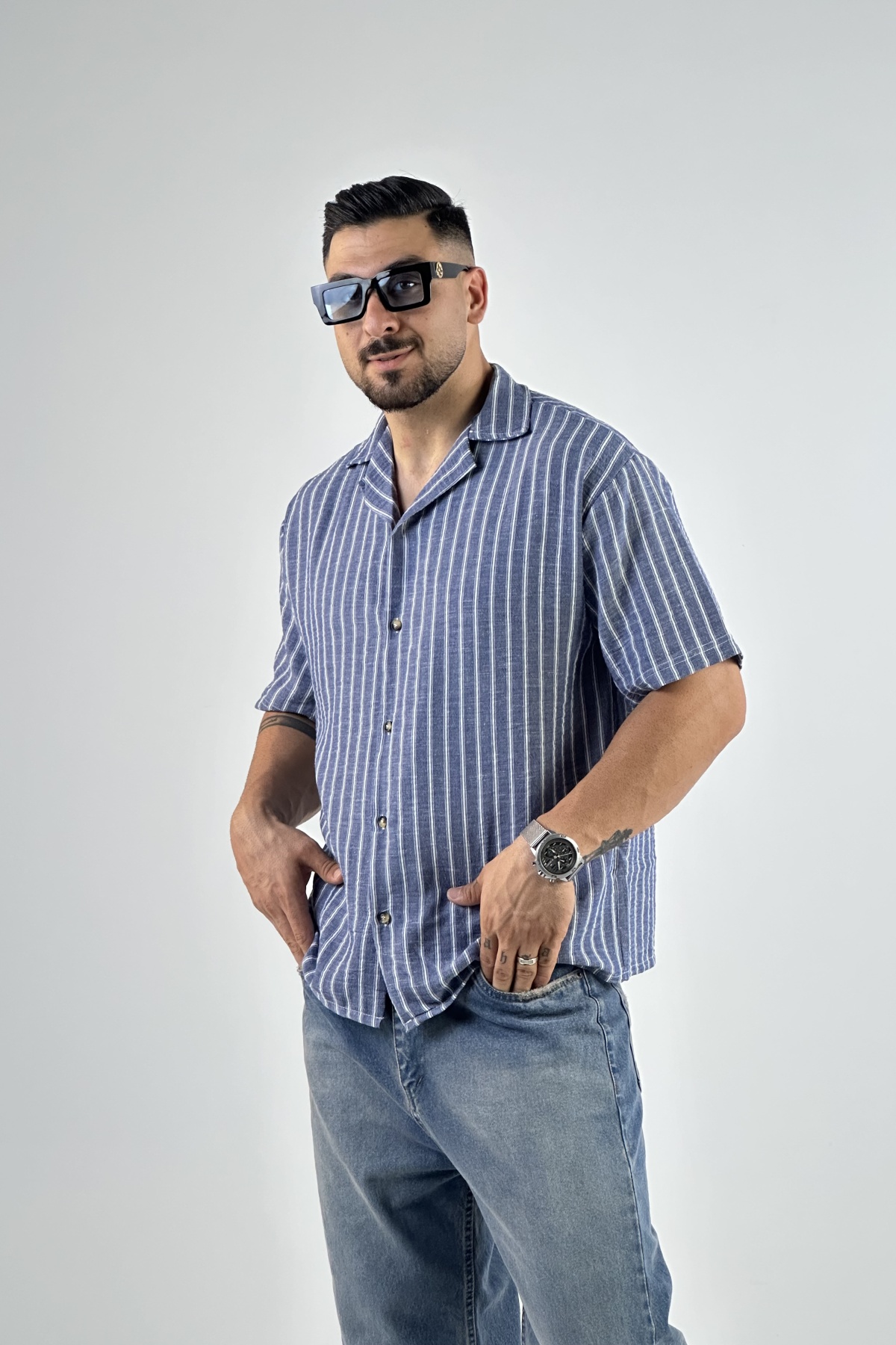 پیراهن راه راه لینن (7823)