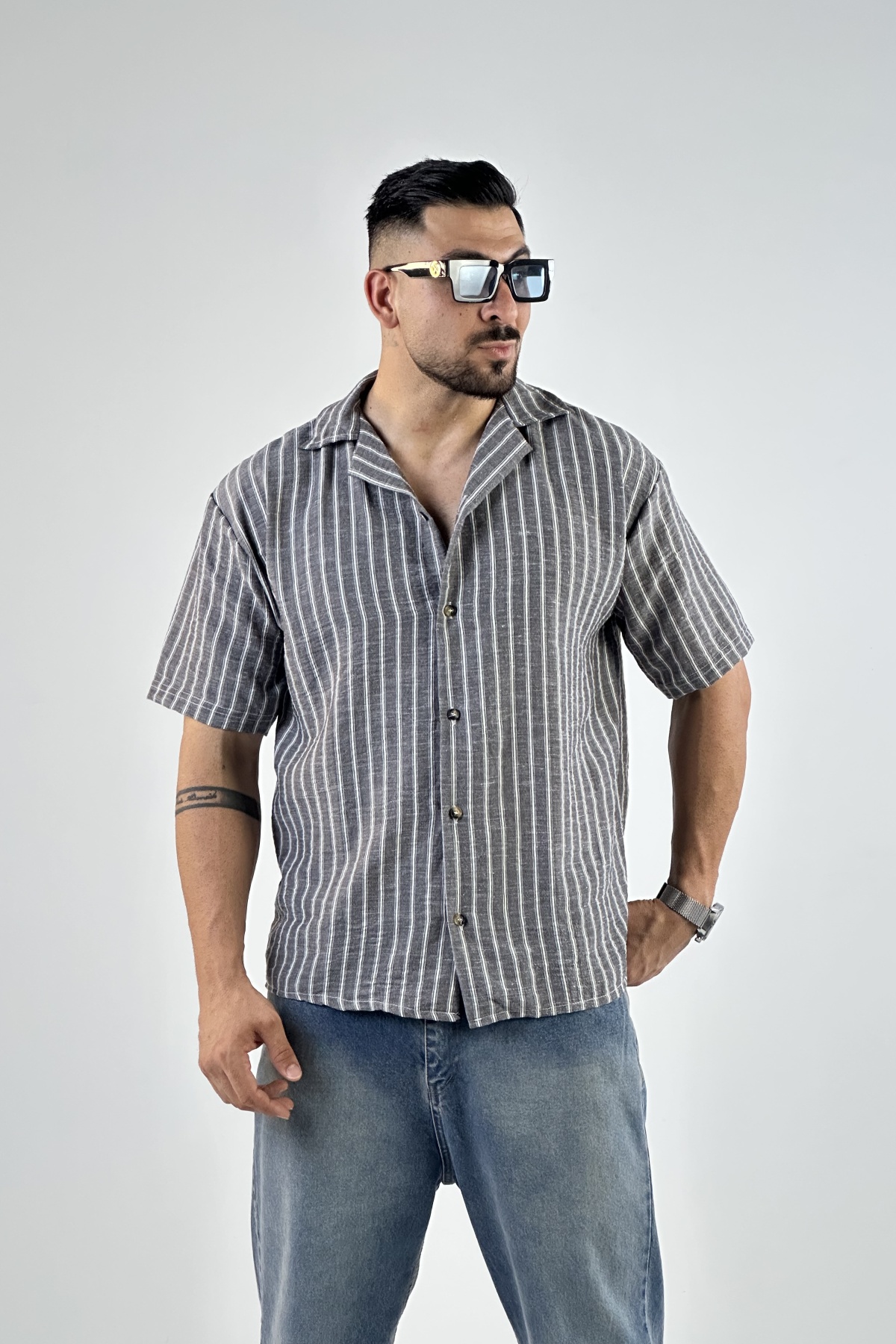 پیراهن راه راه لینن (7823)