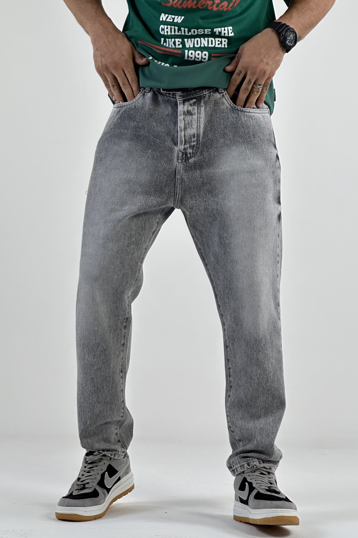 شلوار مام فیت طوسی (7935)