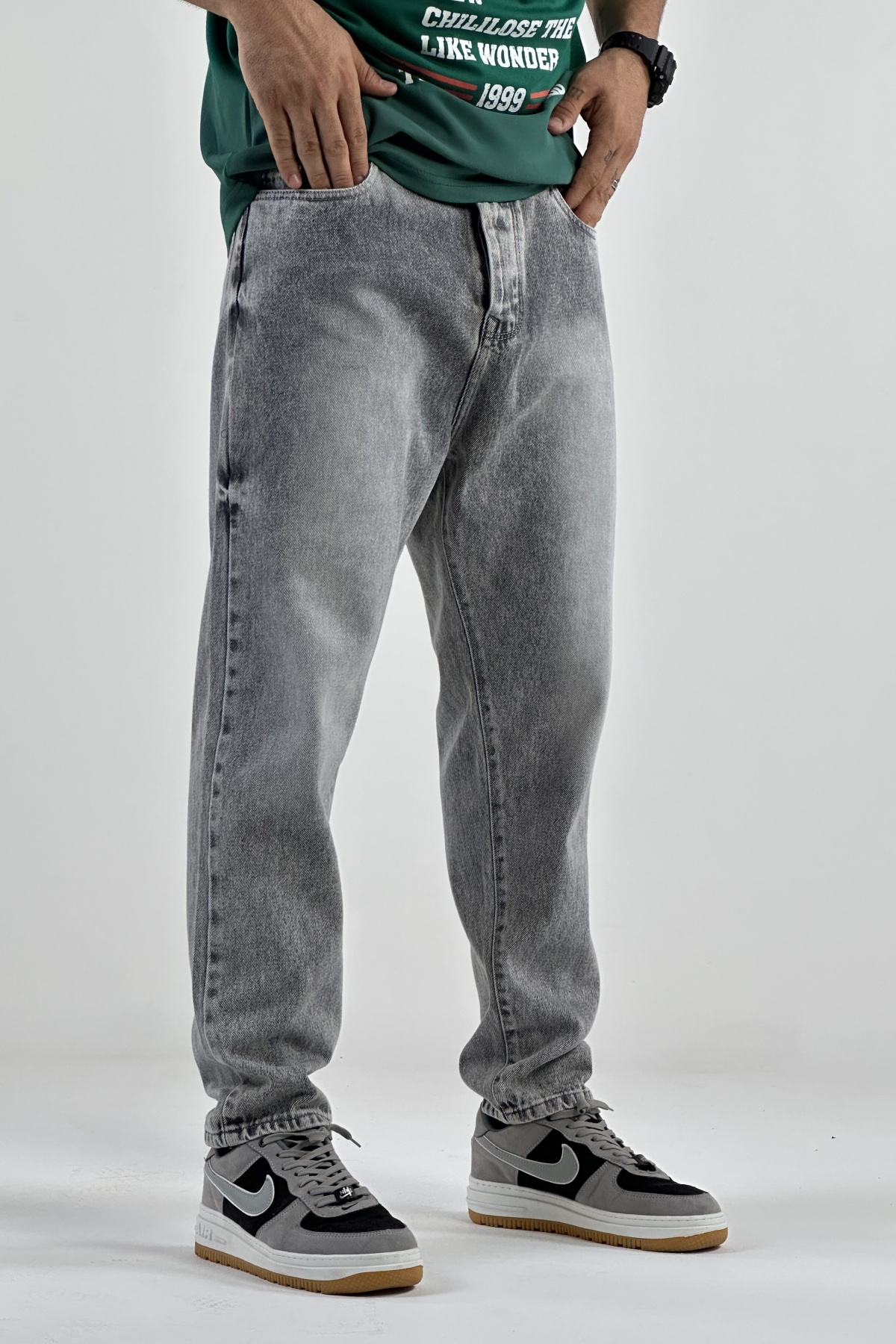 شلوار مام فیت طوسی (7935)