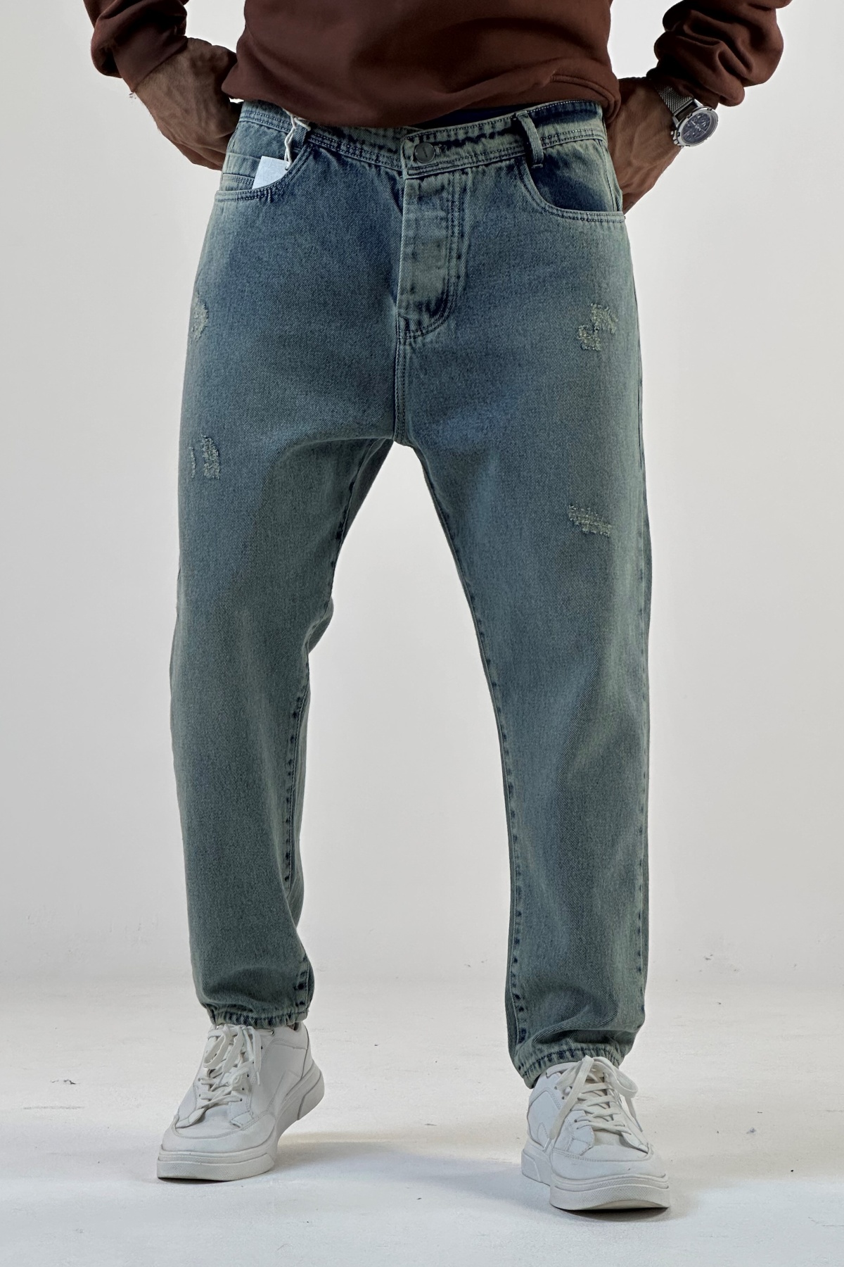 شلوار مام فیت آبی روشن  (8617)