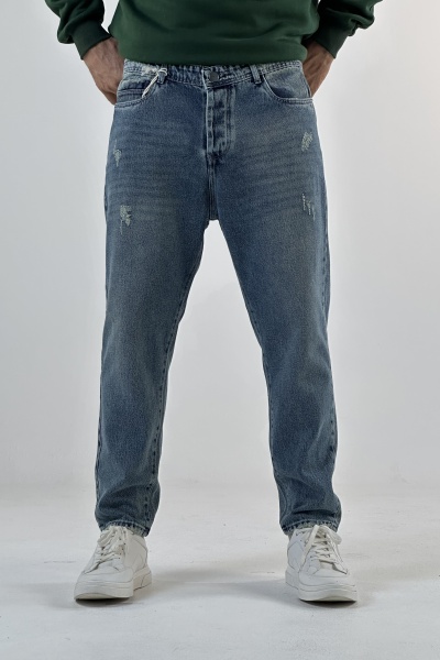 شلوار مام فیت آبی چرک (8615)