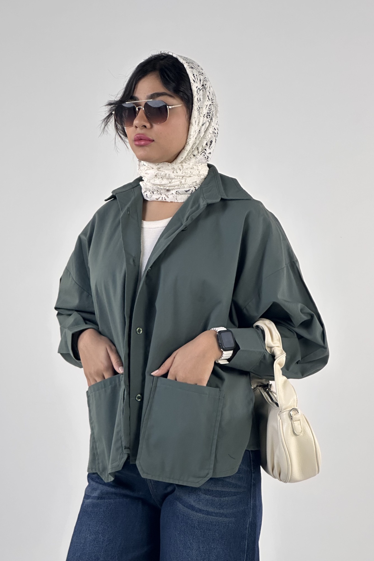 شومیز لینن 2 جیب  (8173)