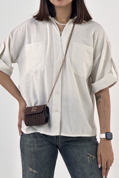 شومیز یقه V لینن (9860)