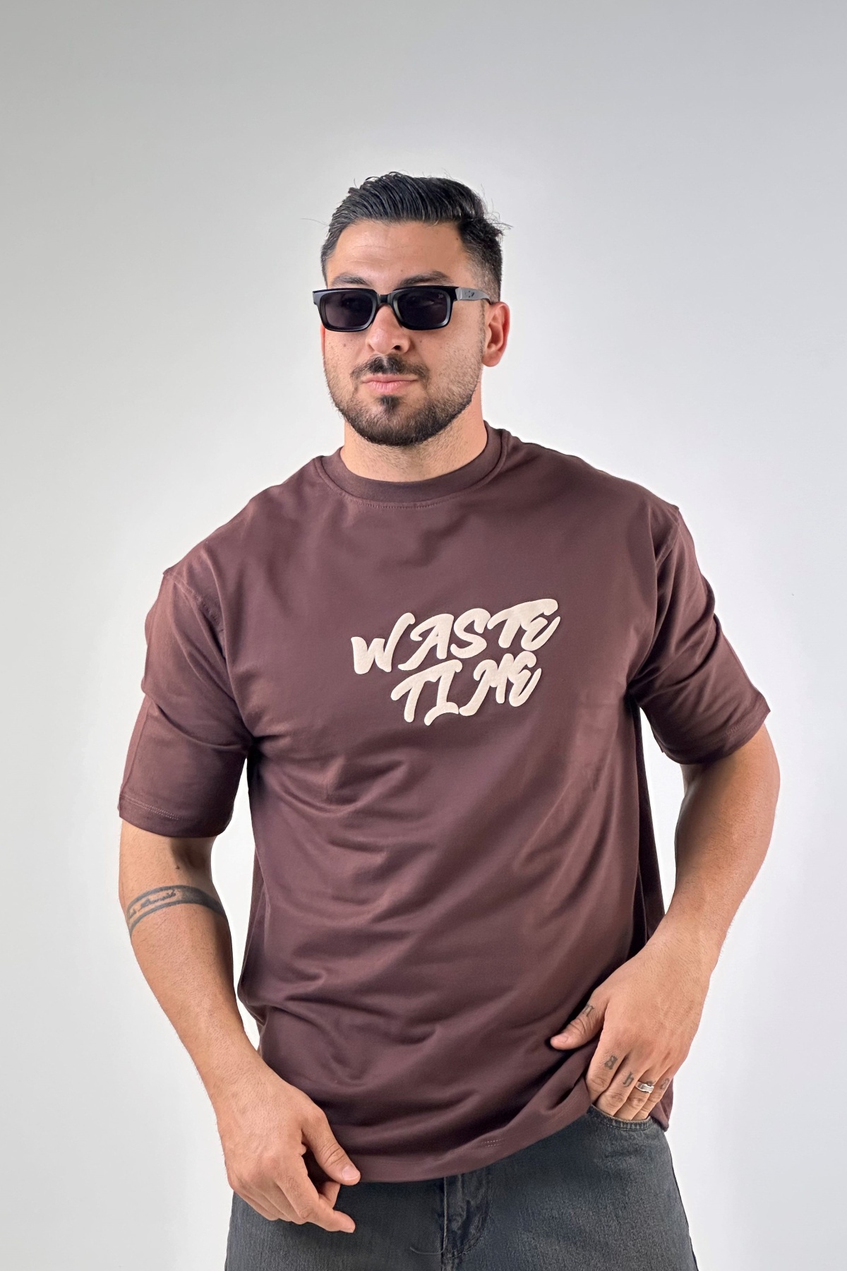 تیشرت چاپ WASTE TIME دو نخ (10203)