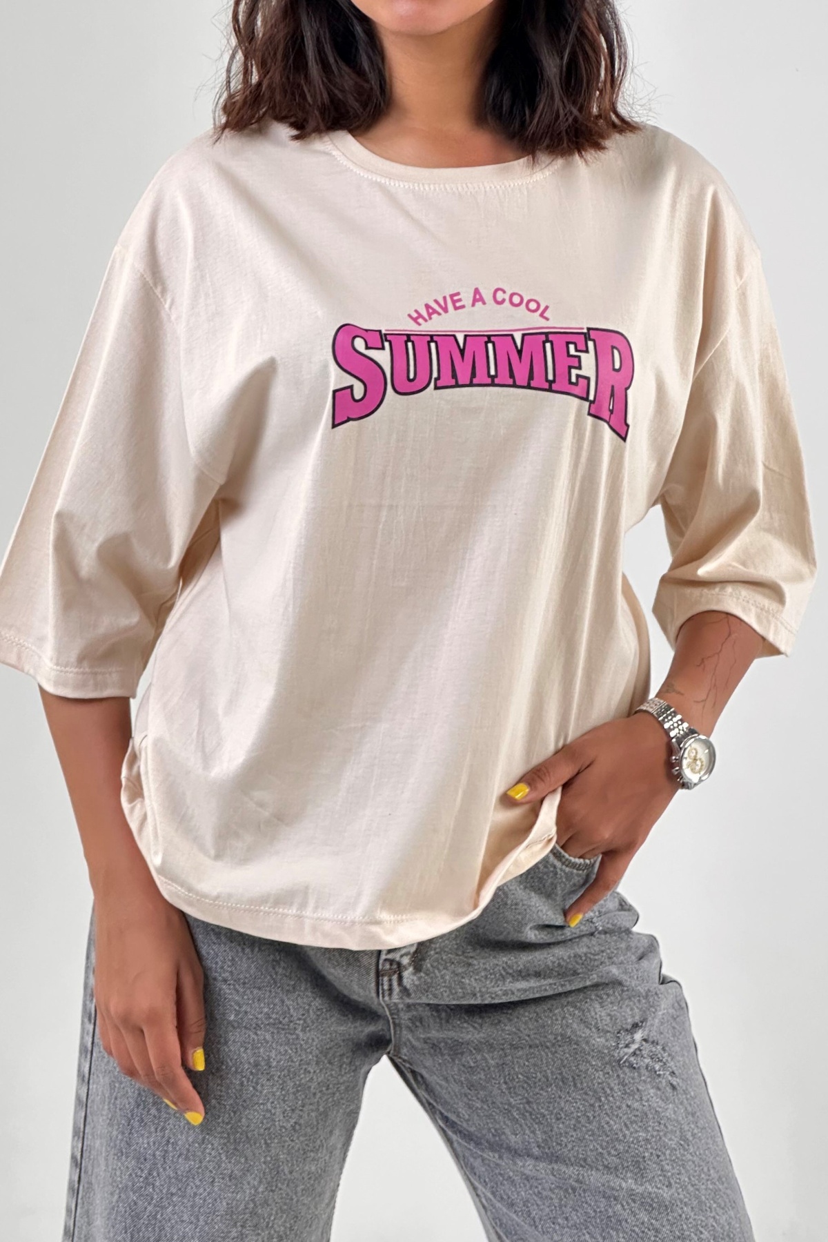تیشرت باکسی چاپ SUMMER پنبه (10182)