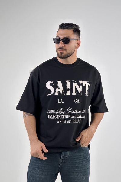 تیشرت مشکی گلدوزی SAINT دونخ (10468)