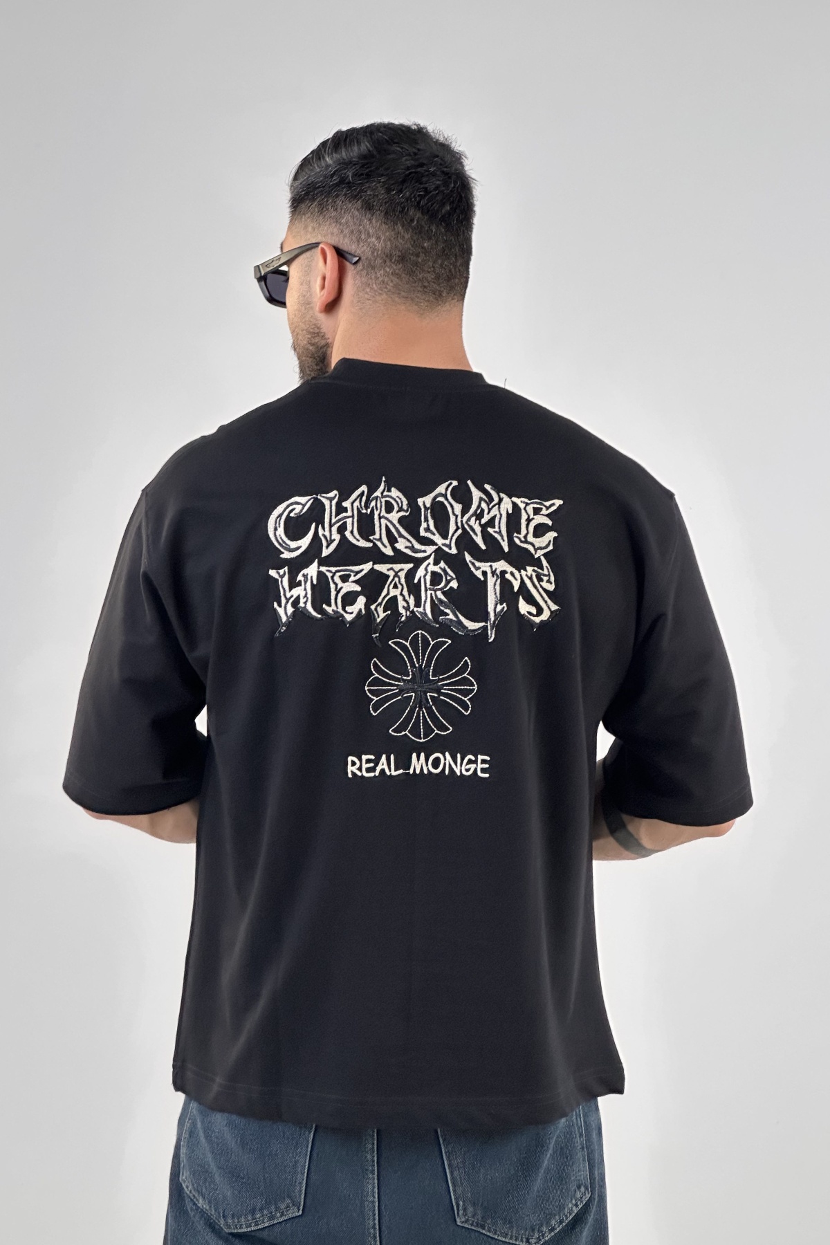 تیشرت مشکی گلدوزی Chrome دو نخ (10466)