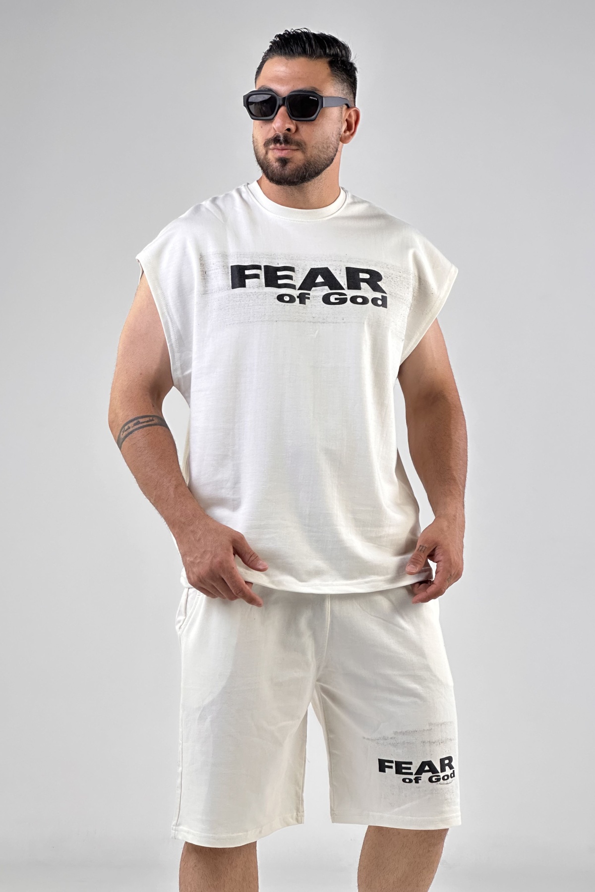 ست وست شلوارک چاپ FEAR دونخ (10360)