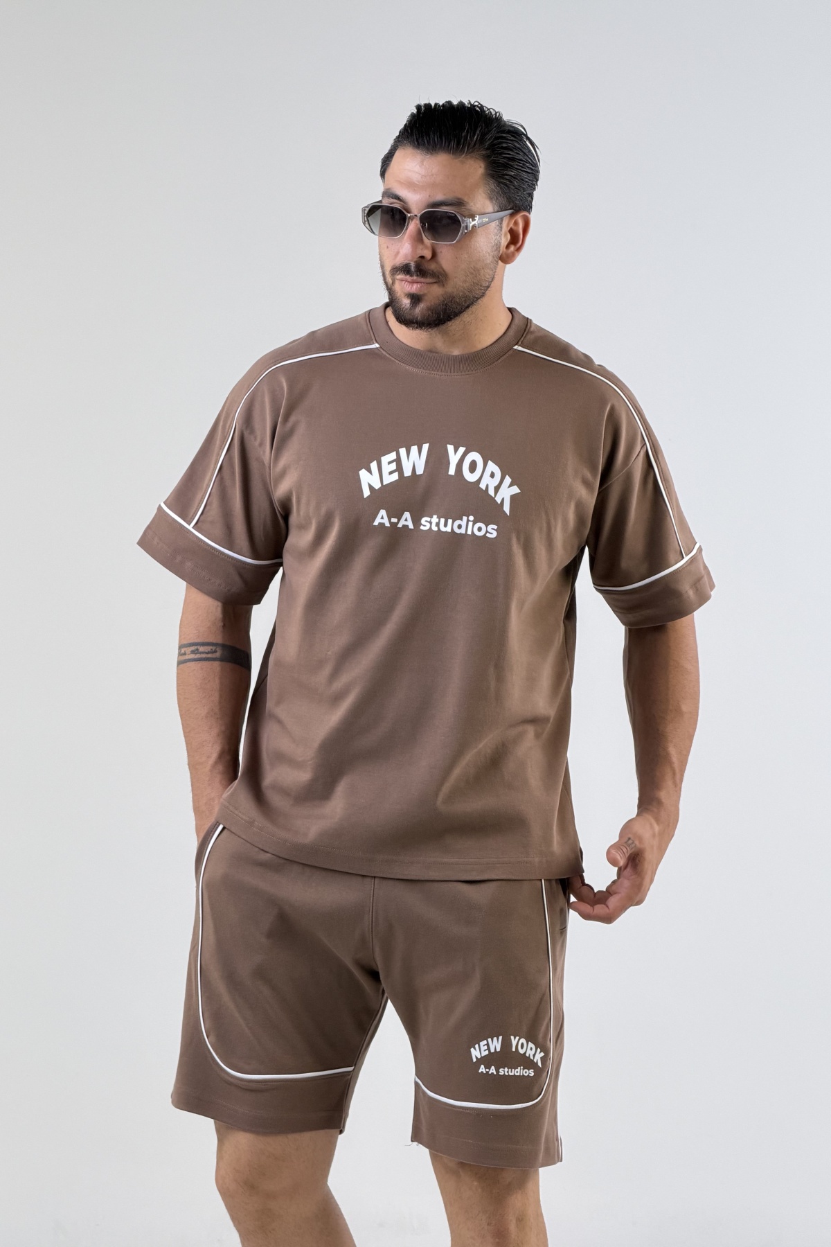 ست تیشرت شلوارک NEW YORK پنبه دورو (10905)